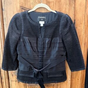 Chanel 2006 Collection Black Silk Ribbon-Trim Evening Jacket